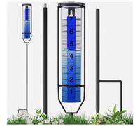 Pluviometro da giardino con serbatoio in plastica, strisce blu e design a spirale, misuratore meteorologico decorativo per esterni.