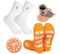 Pluvyze 2 paia di calzini Aperol Spritz calzini compleanno Natale Capodanno Carnevale regalo con cannuccia e sottobicchiere in silicone (stile casuale)