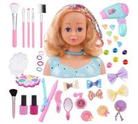 Pluvyze 39 Pezzi Testa Bambola Da Truccare E Pettinare, Testina Per Il Trucco Lavabile, Piastra Per Capelli, Con Accessori Per Capelli E Cosmetici, Regalo Per Ragazze Di 3 4 5 6 Anni