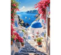 plversi Kit per pittura a mosaico 5D con paesaggio con strass, motivo: città greca, kit completo per adulti principianti, punto croce, decorazione per la casa e le pareti