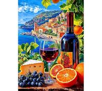 plversi Quadro 5D fai da te con diamantini della costa mediterranea, vino e frutta natura morta, kit completo per decorare le pareti della casa, per adulti, regalo decorativo per la casa