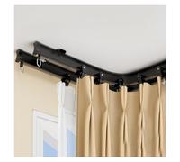 PLWUPE Binario per Tenda Flessibile E Pieghevole, Bastone per Tenda da Soffitto Doppio, Regolabile a Forma di L Curva, A Forma di U, Montaggio a Soffitto O a Parete(Nero,150cm/4.92ft (2 * 75cm))