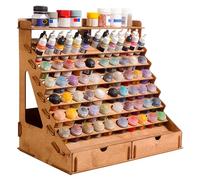 Plydolex Organizer Pittura Legno 74 Bottiglie e 14 Pennelli - Organizer Per Rack di Pittura con 2 Armadietti per Strumenti Artistici e 6 Supporti in Miniatura - Rack Per Pittura Modulare Per Set