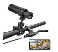 Plyisty Camera da Casco Motociclistica 4K WiFi, Cam Dash Motorcycle con Angolo Largo 140 °, Faro LED Ricaricabile, con Accessori per Staffe di Montaggio (BLACK)