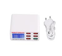 Plyisty Caricatore USB Desktop 6 Porta LCD Digital Display Dissipazione del Calore Rapida Cover Ignifugo per IOS AB PC 40W (Spina europea)