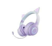 Plyisty Cuffie Da Gioco Wireless, Graziose Orecchie Da Gatto, Bluetooth 5.3, Luce LED, Microfono Rimovibile, Driver 40 Mm, Cavo AUX3,5 Mm, Pieghevoli, Comodi Cuscinetti Auricolari (PURPLE)