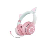 Plyisty Cuffie Da Gioco Wireless, Graziose Orecchie Da Gatto, Bluetooth 5.3, Luce LED, Microfono Rimovibile, Driver 40 Mm, Cavo AUX3,5 Mm, Pieghevoli, Comodi Cuscinetti Auricolari (PINK)