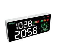 Plyisty Misuratore di Decibel 4 in 1, Fometro Parete a Led 11 Pollici, Rumore + Tempo + Temperatura + umidità, Tramite Ricaricabile USB, Luminositua Regolabile