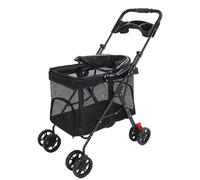 Plyisty Passeggino Pieghevole per Cani con Vista Panoramica e Parasole in 3 Direzioni, per Viaggiare Animali Domestici, Carretto per Cani a 4 Ruote (BLACK)