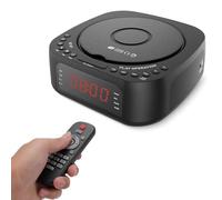 Plyisty Sveglia con Lettore CD e Telecomando, Altoparlante Bluetooth, Radio FM, Timer DEL Sonno, Allarme Doppio, Display Dimmerabile, Ricarica USB, per Dormienti Profondi (Spina europea)