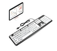 Plyisty Tastiera USB cablata, tastiera per ipovedenti per anziani, tastiera con tasti bianchi di grandi dimensioni per computer tablet PC laptop(Nero)