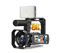 Plyisty Videocamera 8K, Foto da 64 MP e Zoom 18x, Touchscreen Girevole da 3" con Scheda da 32 GB, Visione Notturna IR, WiFi, modalità Webcam, Telecomando per Vlogging