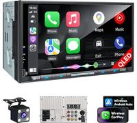 PLZ 7" Wireless Double Din Car Stereo Apple Carplay Radio QLED Screen for Car, Android Auto, Bluetooth 5.3, Fast Charger, 1080P Backup Camera, 4.2 Channel Outputs 240W, 2 Subwoofer