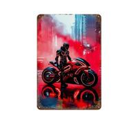 PLZWSUF E-rider on A Neon MotorcycleWall Decor Art Metal Tin Poster Modern Bar Decorations30x20cm