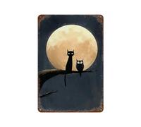 PLZWSUF Gatto e gufo sotto la lunaDecorazione artistica da parete in metallo latta poster moderno decorazioni da bar 30 x 20 cm