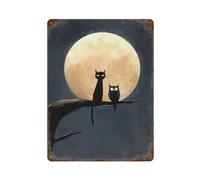 PLZWSUF Gatto e gufo sotto la lunaDecorazione artistica da parete poster in metallo latta moderna decorazioni da bar 40 x 30 cm