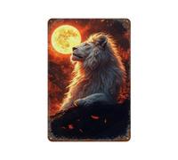 PLZWSUF Leone bianco sotto la lunaDecorazione da parete Art Metal Tin Poster Modern Bar Decorations30x20cm