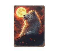 PLZWSUF Leone bianco sotto la lunaDecorazione da parete Art Metal Tin Poster Modern Bar Decorations40x30cm