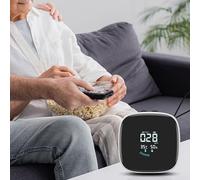 PM2.5 Qualità dell'aria con sensore di particelle di polvere, display interno e umidità, rilevamento reale e allarme, design a corda sospesa, portatile