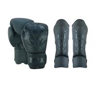 Pma Bambini Doppio Tigers Muay Thai Boxe Guantoni Protezione per Tibia Set Nero