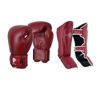 Pma Granata Pelle Muay Thai Boxe Guantoni Protezione per Tibia Set Sparring