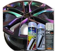 PMColours Flip-Flop Vernice Effetto Multicolore Camaleonte NEPTUNE (verde-blu-viola) Spray 400 ml + Base Nera e Trasparente 2K (Set 3×400 ml, Totale 1200 ml)