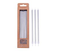 PME - Candele Argentate Extra Alte con Supporti, 18 cm, Confezione da 16