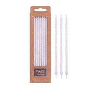 PME - Candele Bianche con Glitter Extra Alte con Supporti, 18 cm, Confezione da 16