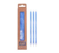 PME - Candele Blu Marmorizzate con Supporti, 18 cm, Confezione da 6