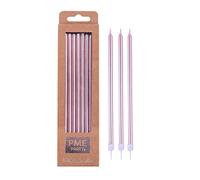 PME - Candele Color Oro Rosa Extra Alte con Supporti, 18 cm, Confezione da 16