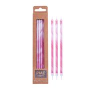 PME - Candele Rosa Marmorizzate con Supporti, 18 cm, Confezione da 6