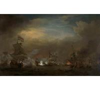 PMEFGJDPE Dipinti Famosi Arte Stampa Tela Stampa di Immagini Tela Batalla naval nocturna entre Cornelis Tromp de Willem Van De Velde el per la Decorazione Della Parete 60x90cm