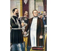 PMEFGJDPE Dipinti Famosi Arte Stampa Tela Stampa di Immagini Tela Emanuel y Cavour se enteran del Armisticio de Villafranca por Tancredi Scarpelli per la Decorazione Della Parete 60x90cm
