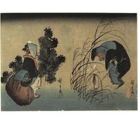 PMEFGJDPE Dipinti Famosi Arte Stampa Tela Stampa di Immagini Tela Mujer y tejón de Utagawa Hiroshige per la Decorazione Della Parete 60x90cm