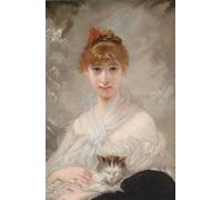 PMEFGJDPE Dipinti Famosi Arte su Tela Pittura Astratta Chica con toalla blanca y gato en brazos de Charles Joshua Chaplin per Decorazioni per la Casa 60x90cm