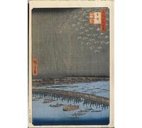 PMEFGJDPE Dipinti Famosi Arte su Tela Pittura Astratta Cien Celebres de Edo Fireworks por Utagawa Hiroshige per Decorazioni per la Casa 60x90cm