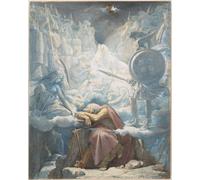 PMEFGJDPE Dipinti Famosi Arte su Tela Pittura Astratta El sueño de Ossian de Jean Auguste Ingres per Decorazioni per la Casa 60x90cm