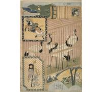 PMEFGJDPE Dipinti Famosi Arte su Tela Pittura Astratta Jaula Japonesa y Grullas de Manchuria por Katsushika Hokusai per Decorazioni per la Casa 60x90cm