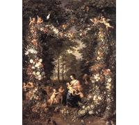 PMEFGJDPE Dipinti Famosi Arte su Tela Pittura Astratta Sagrada Familia en una corona de flores y frutas de Jan the Elder Brueghel per Decorazioni per la Casa 60x90cm