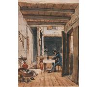 PMEFGJDPE Dipinti Famosi Poster Murale Poster Parete Quadri Famoso artista de Debret donde se retrata a sí mismo en una posada de Jean Baptiste Debret per la Decorazione Domestica dell'ufficio 60x90cm