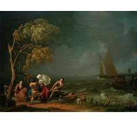 PMEFGJDPE Dipinti Famosi Stampa Pittura Arte Murale Della Pittura El Ferry en Tormenta de Ludolf Backhuysen per L'arredamento del Soggiorno 60x90cm