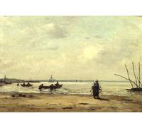 PMEFGJDPE Dipinti Famosi Stampa Pittura Arte Murale Della Pittura Marea baja cerca de Honfleur por Eugene Louis Boudin per L'arredamento del Soggiorno 60x90cm