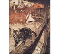 PMEFGJDPE Dipinti Famosi Stampa Tela Poster Artistico Poster el gato se robó detrás de las murallas de la ciudad a la iglesia por Arthur Rackham per L'arredamento Della Camera da Letto 60x90cm