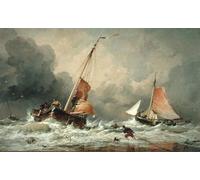 PMEFGJDPE Dipinti Famosi Stampa Tela Poster Artistico Poster Pincks holandeses que llegan y se preparan para hacerse a la mar por Edward William Cooke per L'arredamento Della Camera da Letto 60x90cm