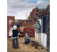 PMEFGJDPE Dipinti Famosi Stampa Tela Poster Artistico Poster una mujer y una doncella en un patio de pieter de hooch per L'arredamento Della Camera da Letto 60x90cm