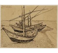 PMEFGJDPE Famoso Arte Stampa Tela Stampa di Immagini Tela Barcos de pesca en la playa de Saintes maries de de Vincent van Gogh per la Decorazione Della Parete 60x90cm