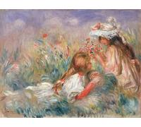 PMEFGJDPE Famoso Arte Stampa Tela Stampa di Immagini Tela Dos niños sentados entre flores de Pierre Auguste Renoir per la Decorazione Della Parete 60x90cm
