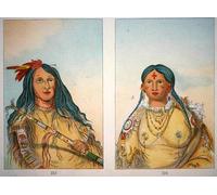 PMEFGJDPE Famoso Arte Stampa Tela Stampa di Immagini Tela El principal animal de la colina y su esposa la que se bañó las rodillas de George Catlin per la Decorazione Della Parete 60x90cm