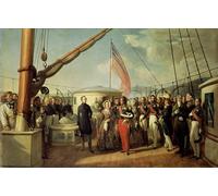 PMEFGJDPE Famoso Arte Stampa Tela Stampa di Immagini Tela Encuentro entre Luis Felipe I y la reina en el Treport de François Auguste Biard per la Decorazione Della Parete 60x90cm