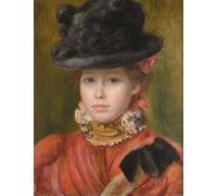 PMEFGJDPE Famoso Arte Stampa Tela Stampa di Immagini Tela Jeune Fille Au Chapeau Noir Et Fleur Rouge de Pierre Auguste Renoir per la Decorazione Della Parete 60x90cm